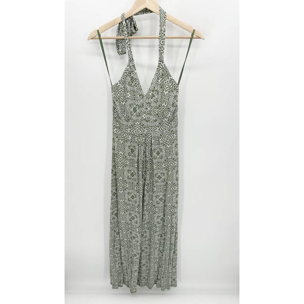 Banana Republic Green White Striped Halter Maxi Dress Women's Size X-Small XS